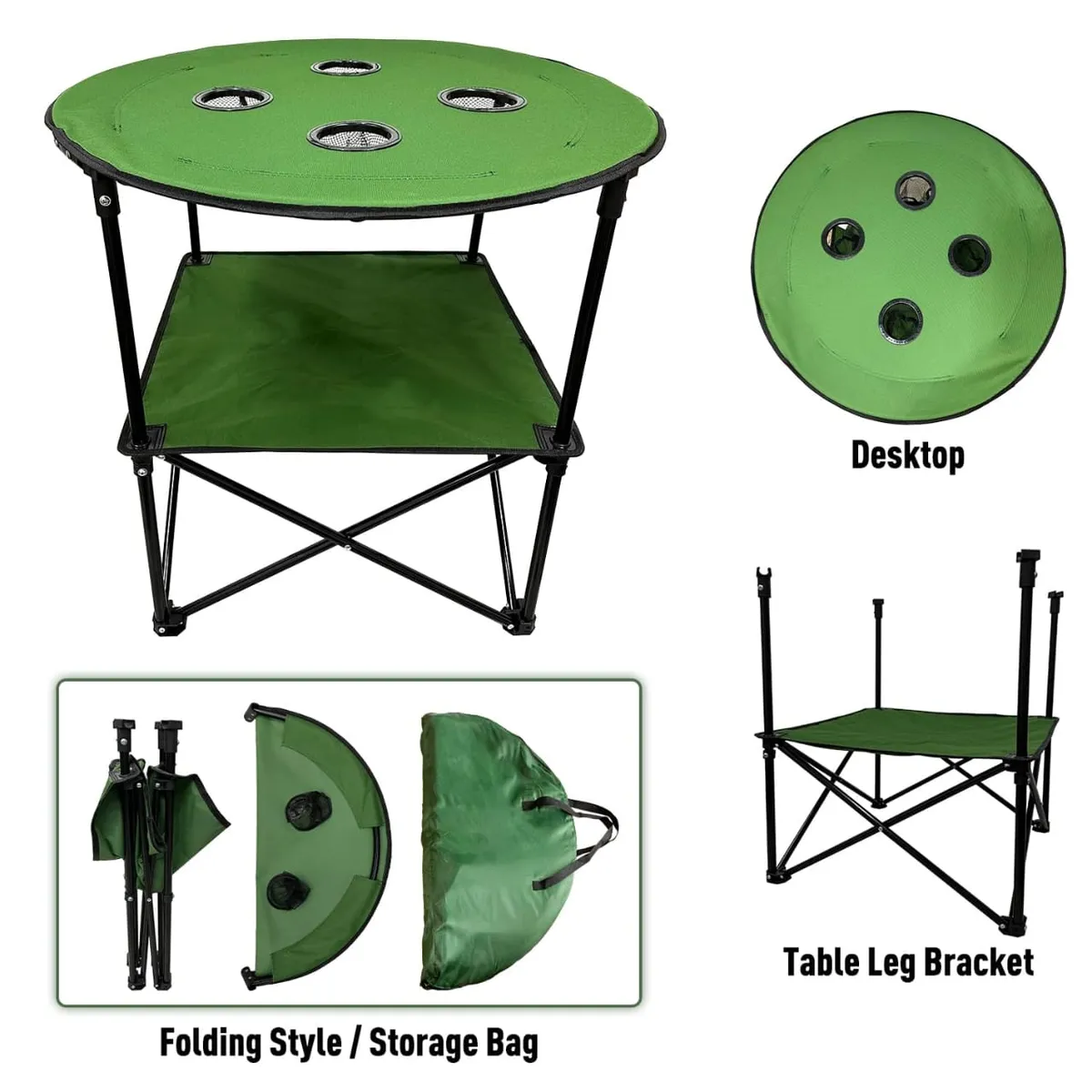 GENERICO - Mesa Con porta vaso Camping Plegable para Exterior Portatil Y Ligera Redonda Color Verde
