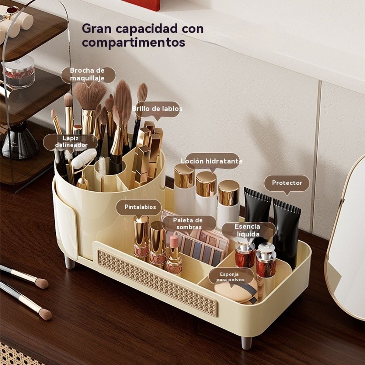 GIOIO - Organizador de maquillaje giratorio con divisores