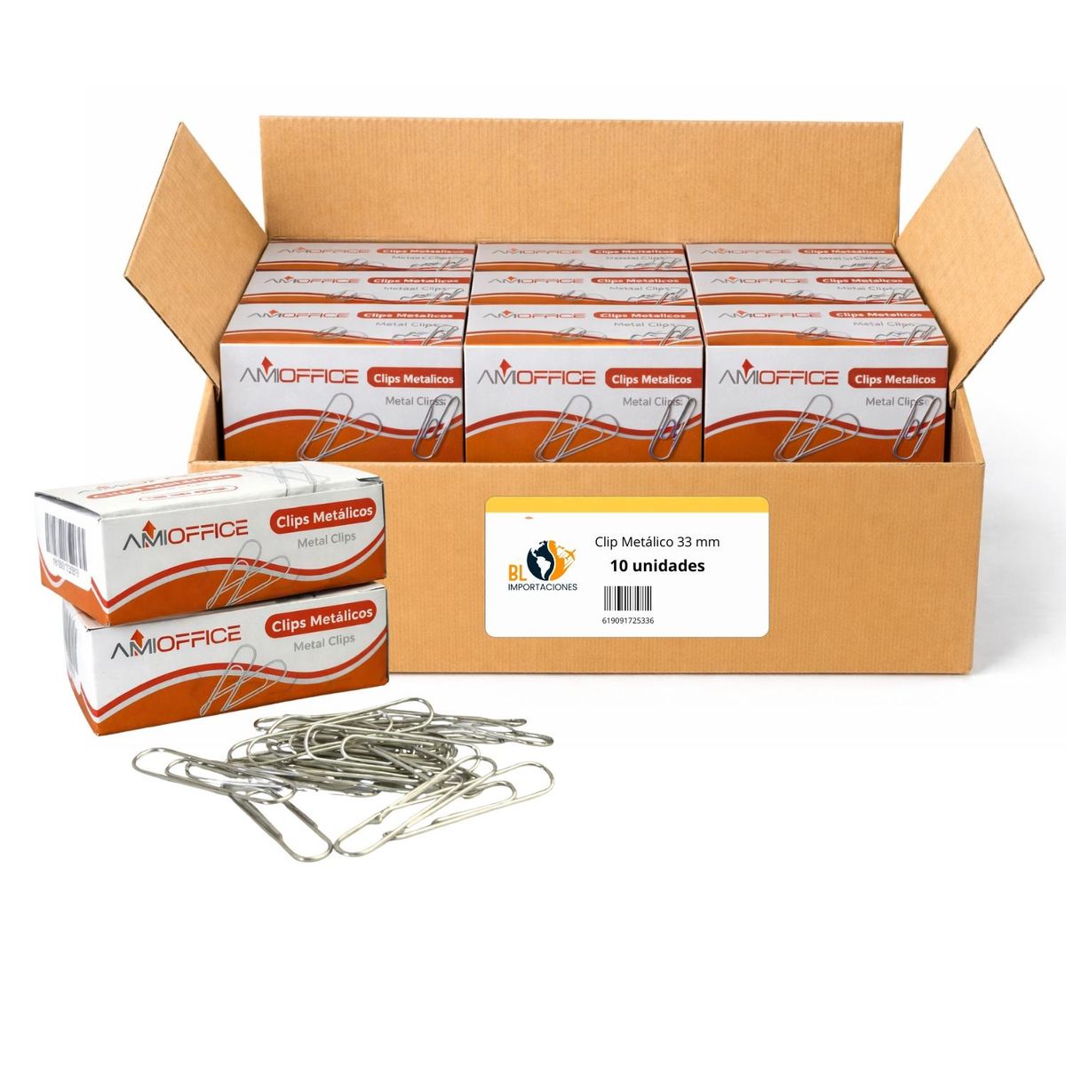 GENERICO - Caja Clips Metálicos 33 mm - 10 Cajas de 100 uds