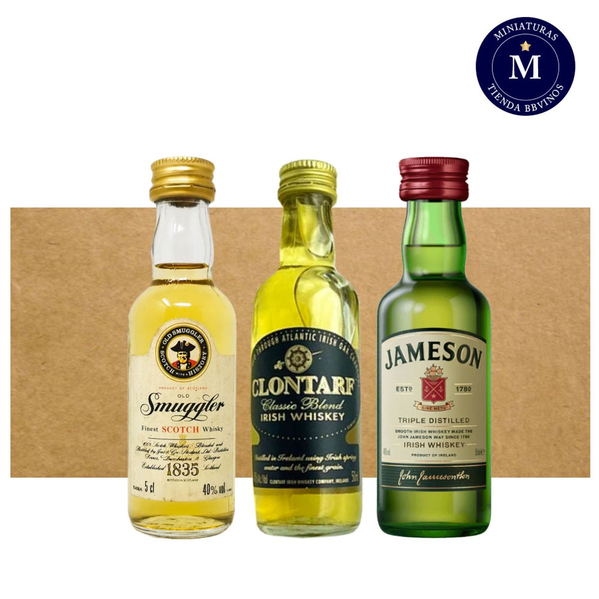 BBVINOS - Mix Miniatura Whisky Smuggler Finest Whisky Jameson Irish Whiskey & Whisky Clontarf Classic Blend