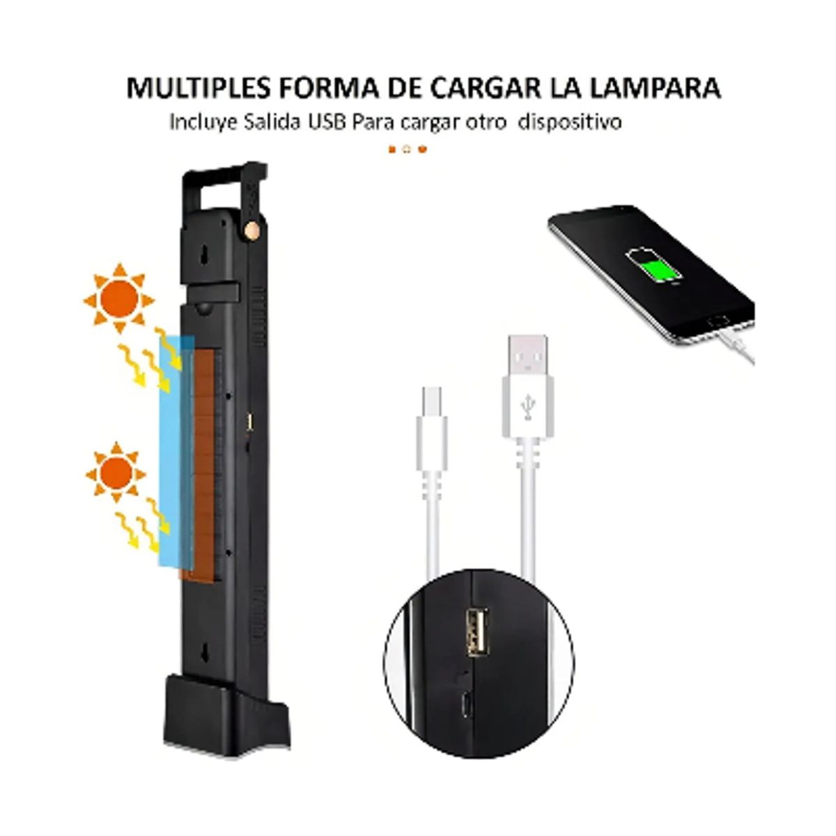 Lampara Solar Foco Luz Emergencia Recargable 48 Led Multiuso, marca GENERICO - Foto 2