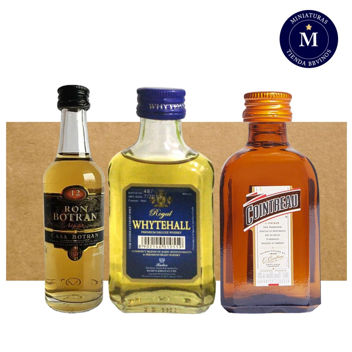 BBVINOS - Mix Miniatura Ron Botran Reserva Whisky Whytehall & Licor Cointreau