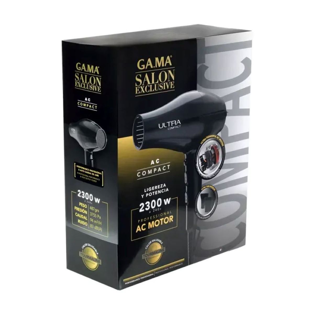 GAMA - Secador De Pelo Prof Salon Exclusive Tourmaline AC ULTRA Compact Gama 2300W
