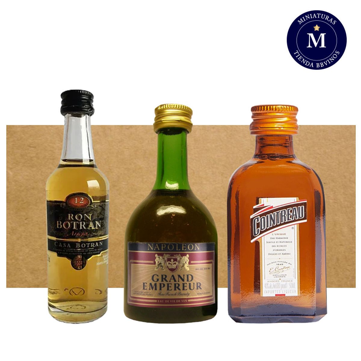 BBVINOS - Mix Miniatura Brandy Napoleon Grand Empereur Ron Botran Reserva & Licor Cointreau