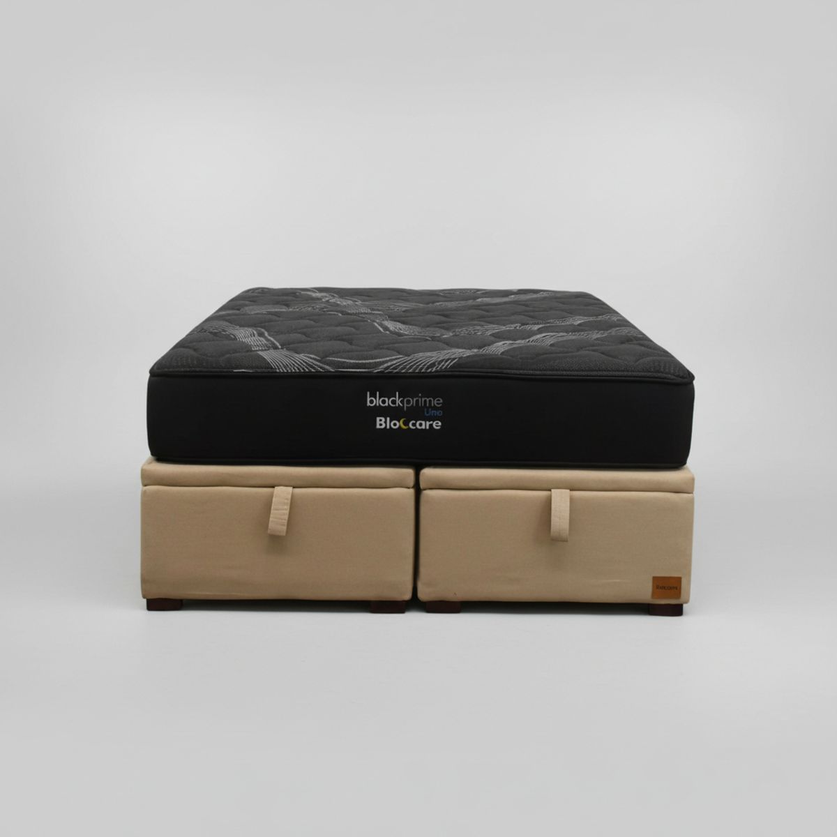 BLOCCARE - Cama Baul 2 Plaza L200 cm + Colchon Black Prime - Modelo Uno / Con Patas De Madera 4.5 cm (Beige)
