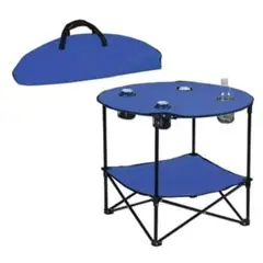GENERICO - Mesa portatil para Camping Color Azul Con Porta Vasos Ligera Y Plegable con Bolso para transportar