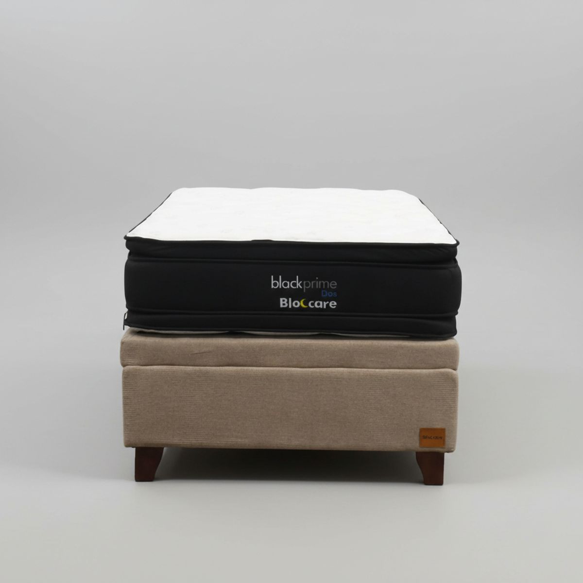 BLOCCARE - Cama Baul 1.5 Plaza L190 cm + Colchon Black Prime - Modelo Dos / Con Patas De Madera 11 cm (Beige)