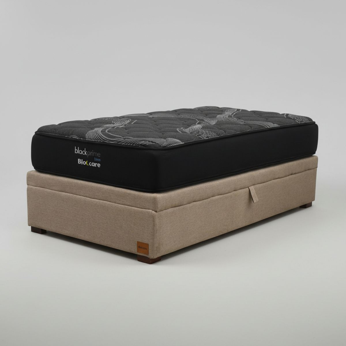 BLOCCARE - Cama Baul 1.5 Plaza L200 cm+ Colchon Black Prime - Modelo Uno / Con Patas De Madera 4.5 cm (Beige)