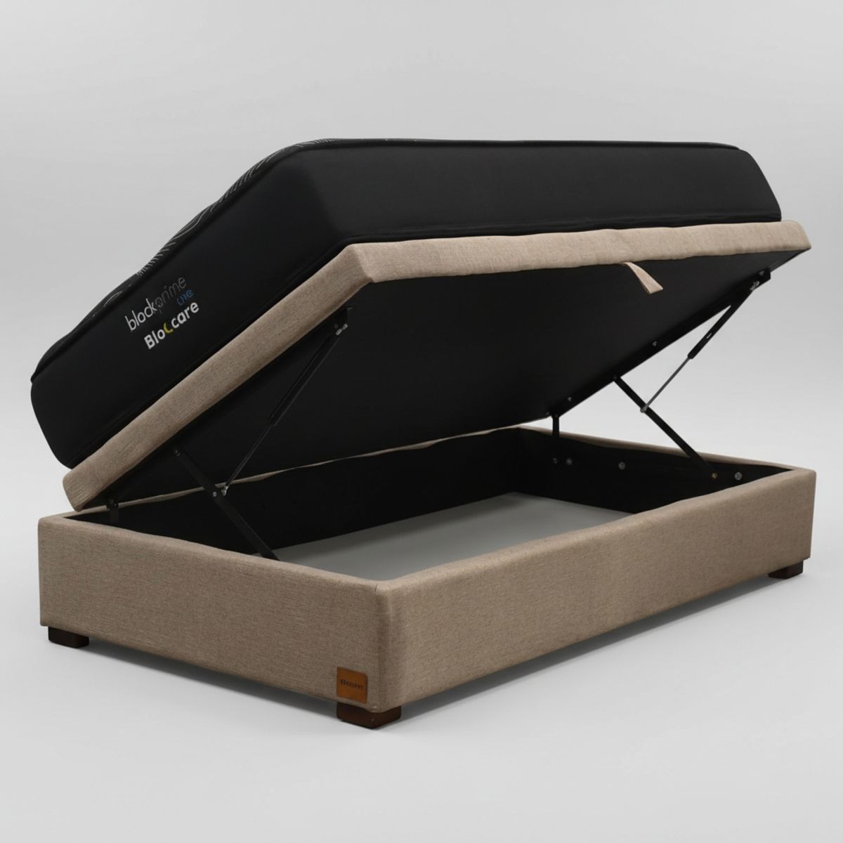 BLOCCARE - Cama Baul 1.5 Plaza L200 cm+ Colchon Black Prime - Modelo Uno / Con Patas De Madera 4.5 cm (Beige)