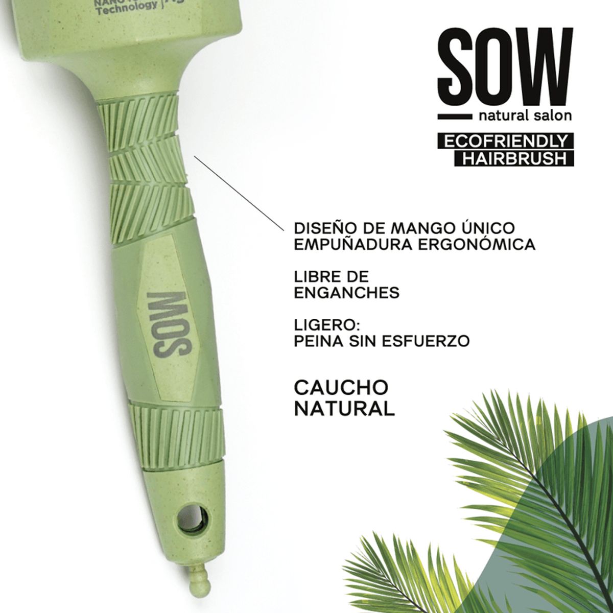WELLA - Sow Cepillo Orgánico Cerdas de Jabalí Verde Nano Ionic Technology 44 mm