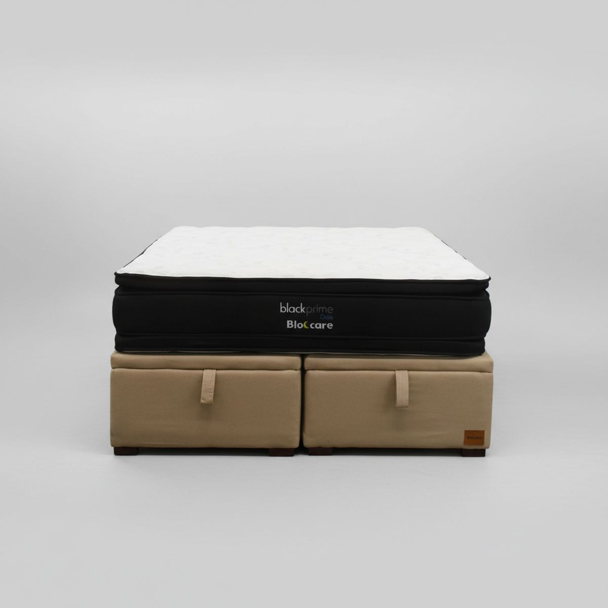 BLOCCARE - Cama Baul 2 Plazas L200 cm + Colchon Black Prime - Modelo Dos / Con Patas De Madera 4.5 cm (Beige)