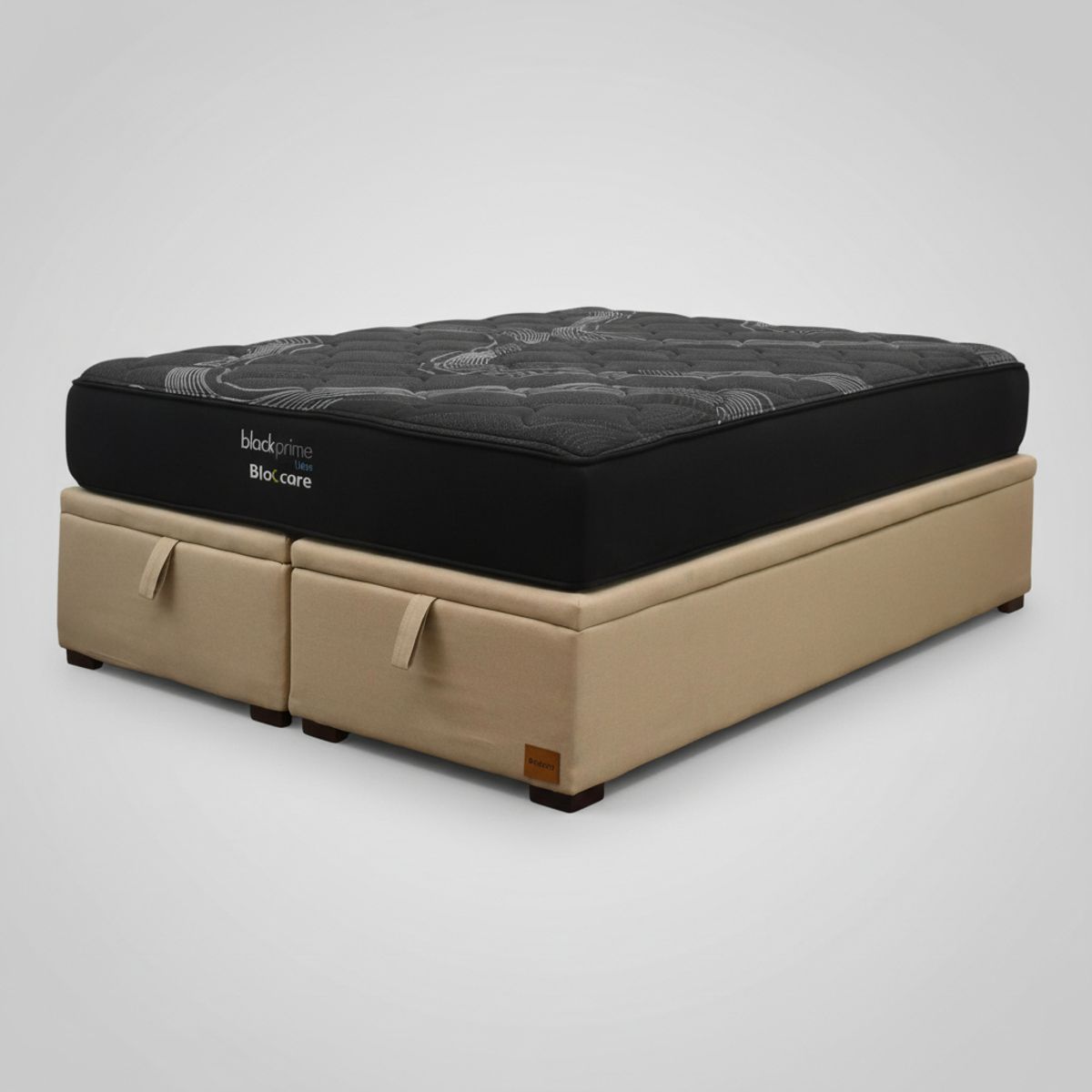 BLOCCARE - Cama Baul 2 Plazas L200 cm+ Colchon Black Prime - Modelo Uno / Con Patas De Madera 4.5 cm (Beige)