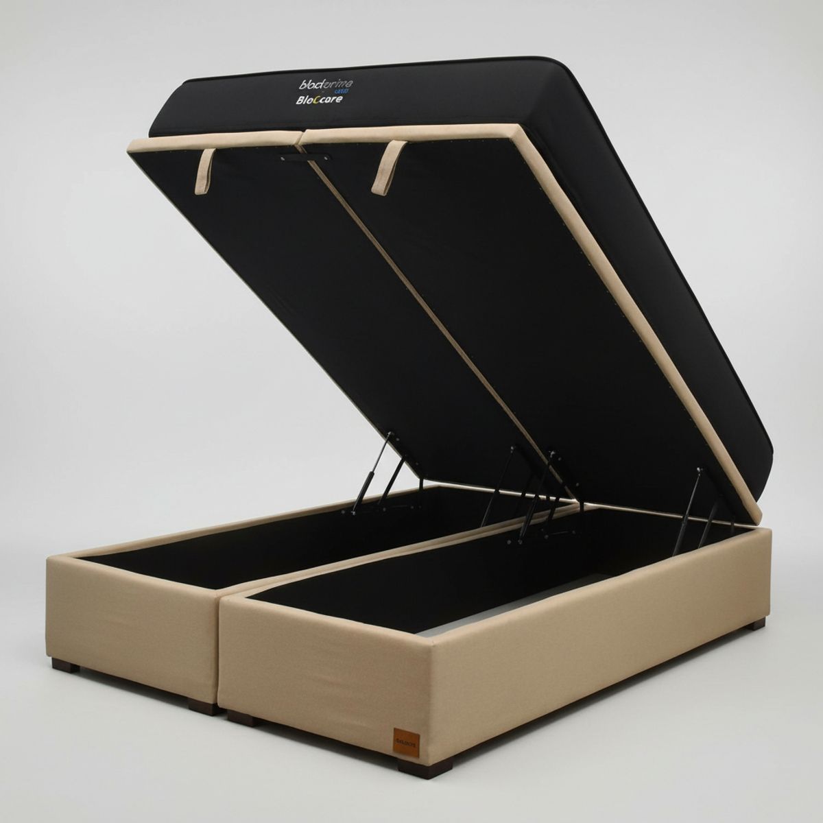 BLOCCARE - Cama Baul 2 Plazas L200 cm+ Colchon Black Prime - Modelo Uno / Con Patas De Madera 4.5 cm (Beige)