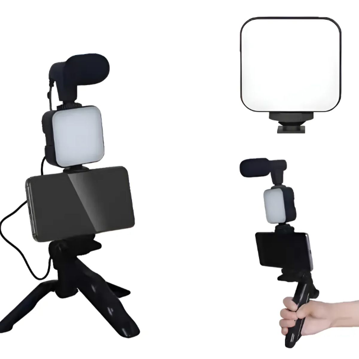 IRM - Kit De Microfono+ Luz Led + Tripode Kit De Influencer Negro