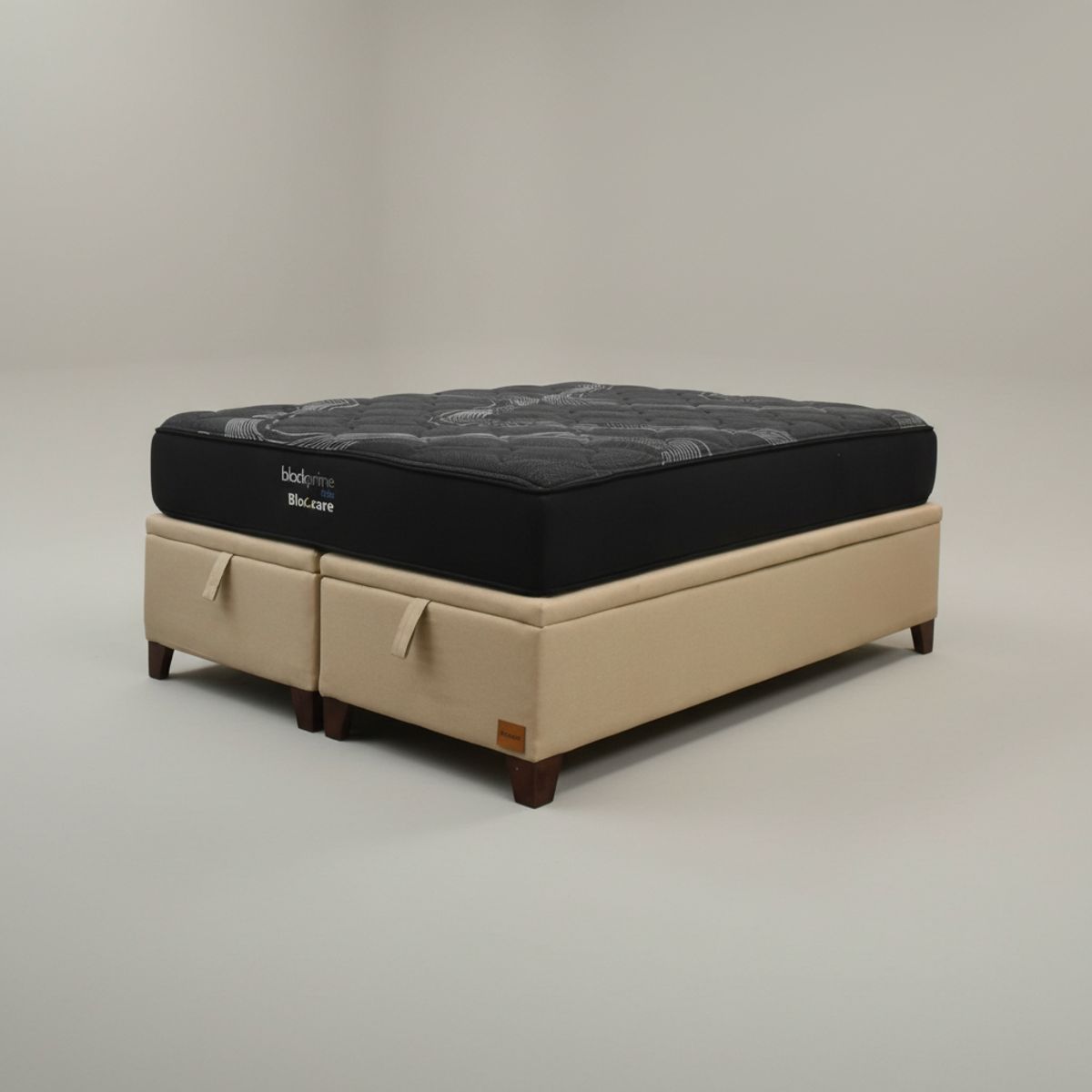 BLOCCARE - Cama Baul 2 Plazas L200 cm+ Colchon Black Prime - Modelo Uno / Con Patas De Madera 11 cm (Beige)