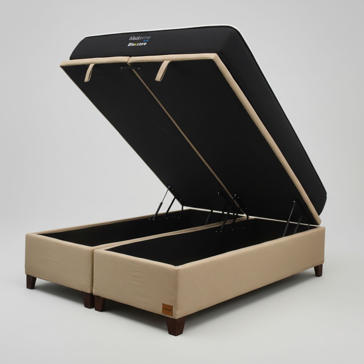 BLOCCARE - Cama Baul 2 Plazas L200 cm+ Colchon Black Prime - Modelo Uno / Con Patas De Madera 11 cm (Beige)