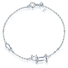 GENERICO - Pulsera plata 925 gato mujer joya