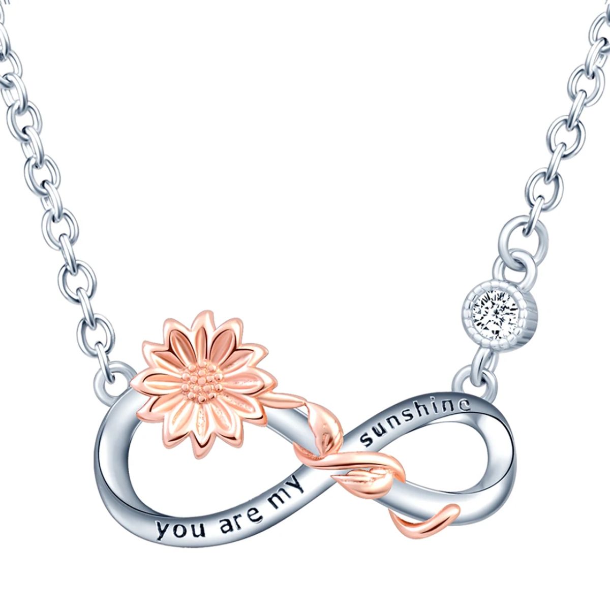 GENERICO - Collar plata 925 infinito girasol rosa mujer regalo