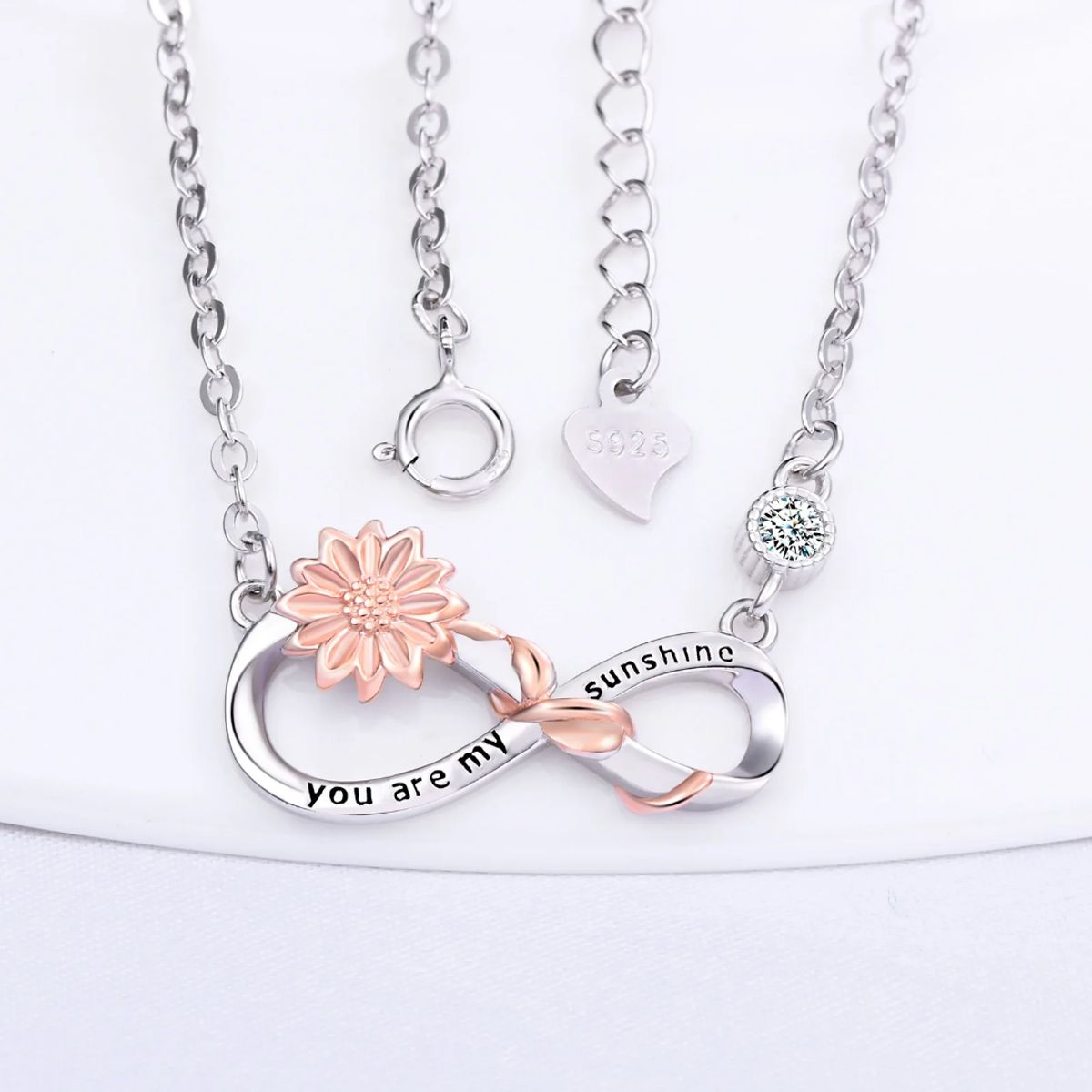 GENERICO - Collar plata 925 infinito girasol rosa mujer regalo