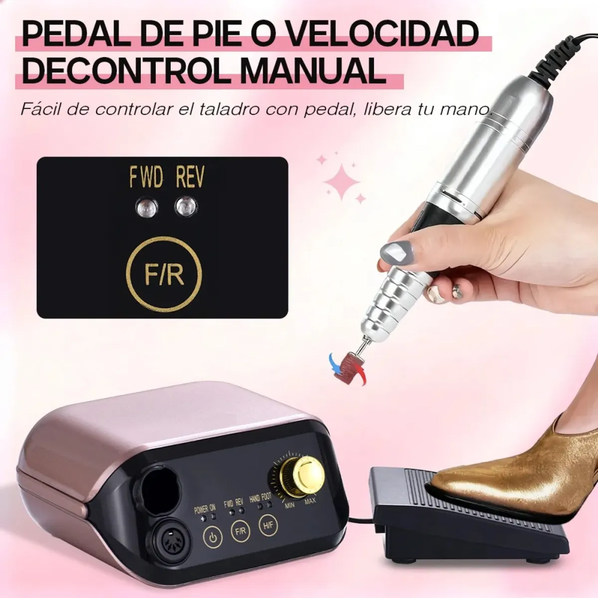 GENERICO - Eléctrico Torno Profesional Manicure35000 Rpm Oro Rosa BELUG