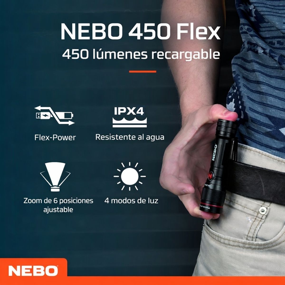 NEBO - Linterna Táctica Recargable  Pilas Nebo Redline 450 Lúmenes