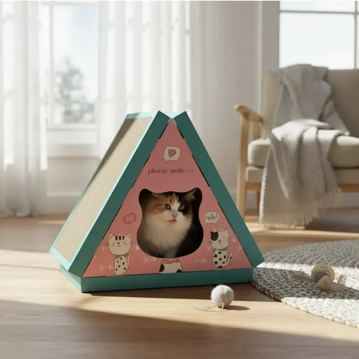GENERICO - Rascador Para Mascota Gato Casa Triangular Animal Kingdom - Rosa