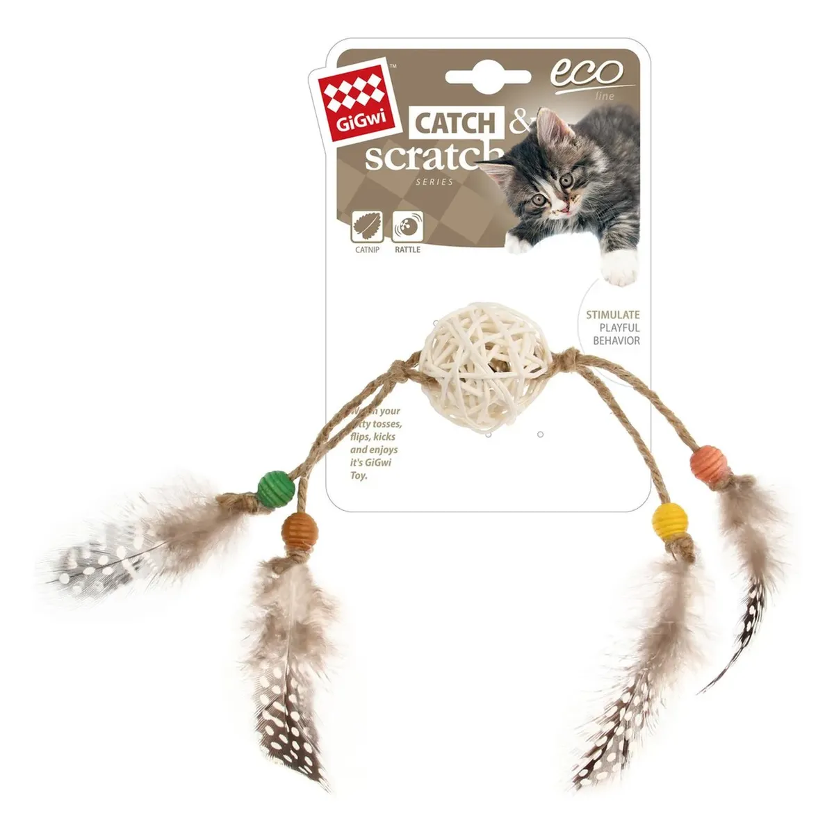GIGWI - Juguete Gigwi Para Gato Catch Scratch Rattan Y Plumas - Beige