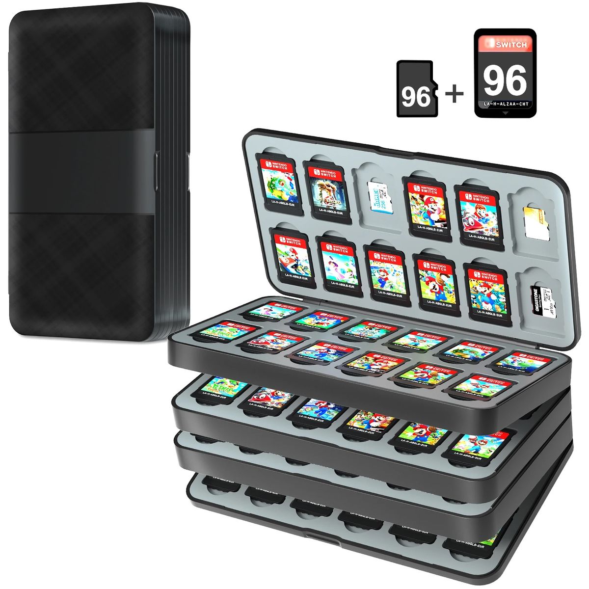 GENERICO - Porta Juegos 96 En 1 Cartuchos + Para Nintendo Switch 1 / 2 Negro