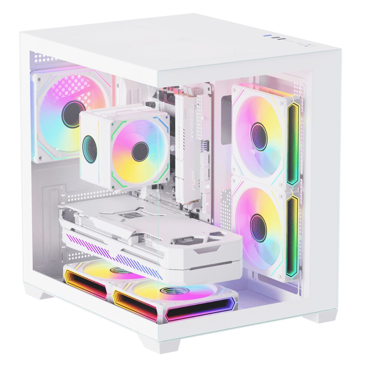 GENERICO - Gabinete HEX GAMING Crystal Cube ARGB mATX Blanco 3 Ventiladores Incluidos