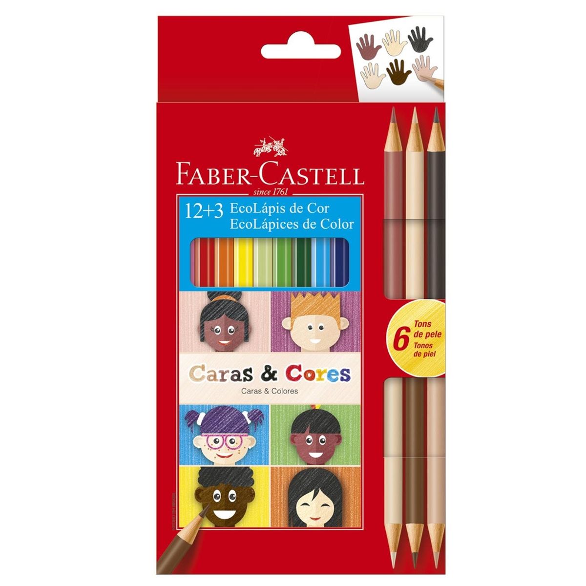 FABER-CASTELL - Lápices Faber-Castell Ecolápices 12+3 bicolor Caras y Colores