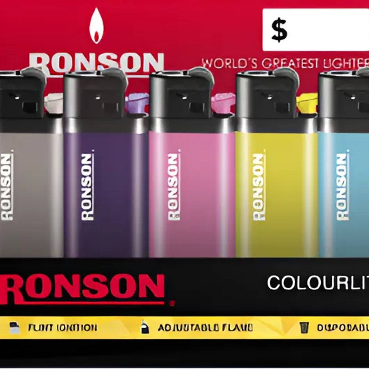 RONSON - Caja Encendedores Ronson Colourlite Colores Piedra Pack X 20