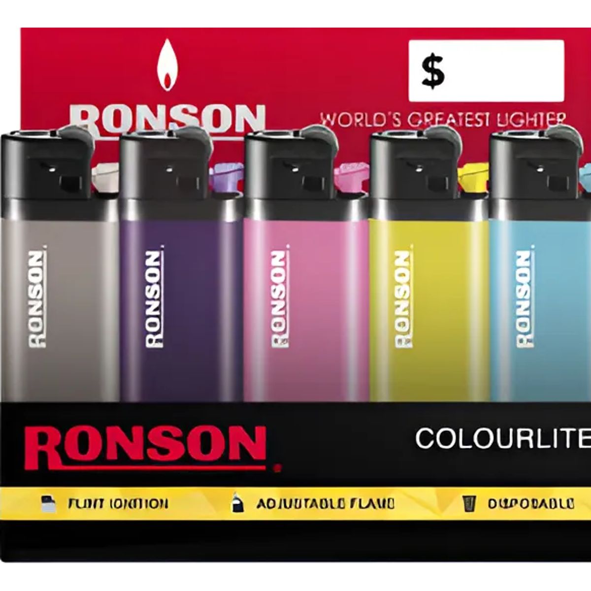 RONSON - Caja Encendedores Ronson Colourlite Colores Piedra Pack X 20