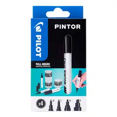 PILOT - Pintor Set 4 Puntas Negro: Extra Fina, Fina, Media y Biselada.