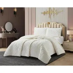 GENERICO - CUBRECAMA DE VERANO 2 PLAZA TUFTING SERIE 3 RELIEVE UNICOLOR HOJAS ELEGANTES TF