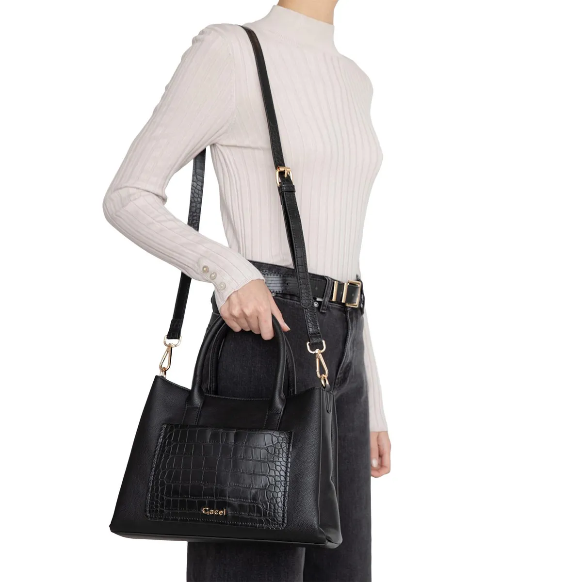 GACEL - Cartera - Dos Asas Mediana - Gacel - Negro