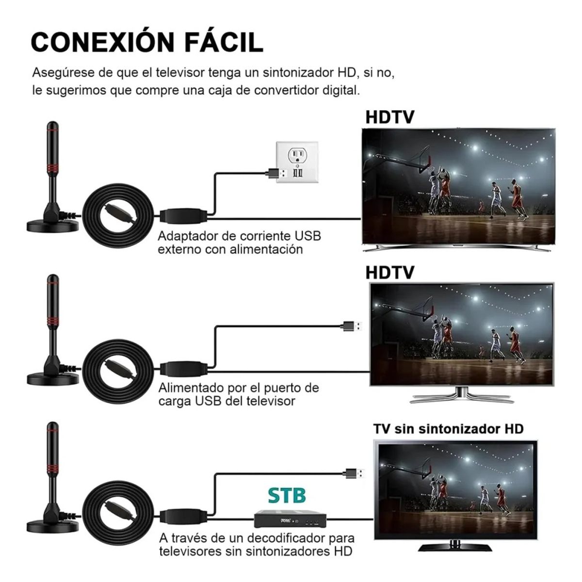 GENERICO - Antena Tv Digital Hd Abierta Interior Exterior Amplificador