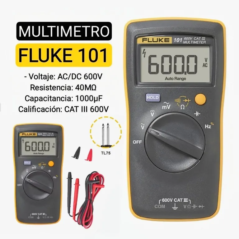 GENERICO Multimetro tester Fluke 101 Voltaje ACDC 600V Prueba de ...