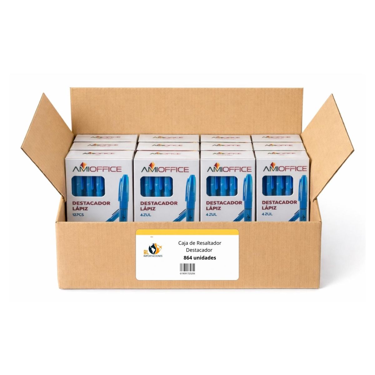 GENERICO - Caja de Resaltador Destacador - Caja 864 uds - Celeste - Tamano Unico