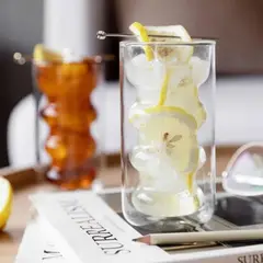 SANTU HOME & DECO - Set 4 Vasos Vidrio Doble Fondo Ondas Alto