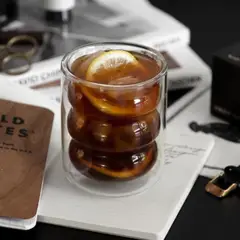 SANTU HOME & DECO - Set 4 Vasos Vidrio Doble Fondo Ondas Bajo