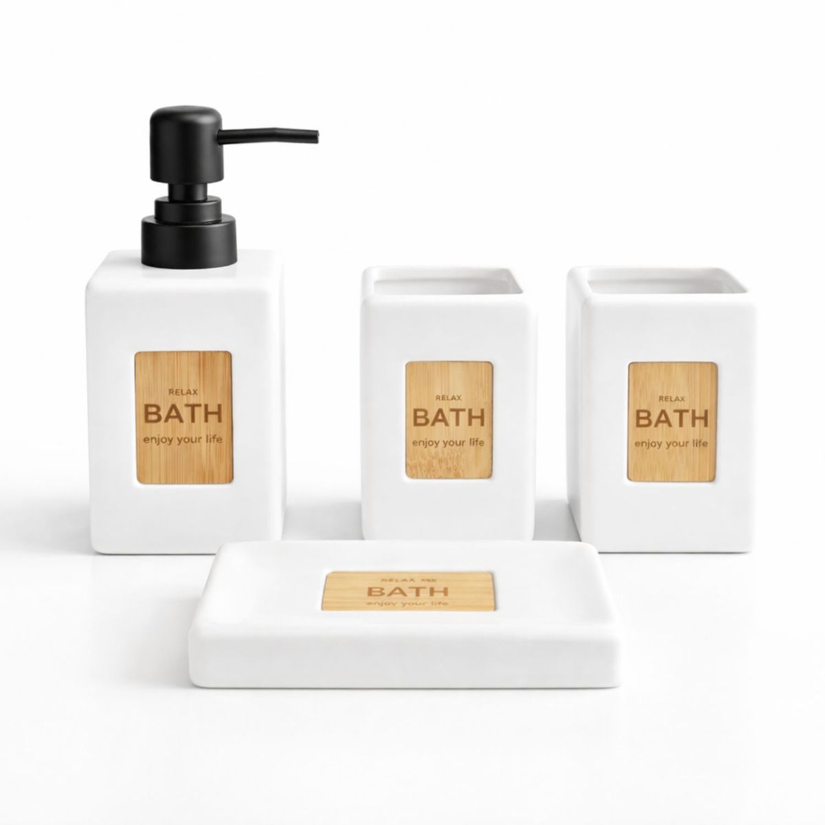 COLETTE - Set de Accesorios de Baño 4 Piezas Cerámica Bicolor Burbujas