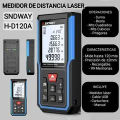 SNDWAY - Medidor de distancia láser 120mts Recargable Distanciometro H-D120A