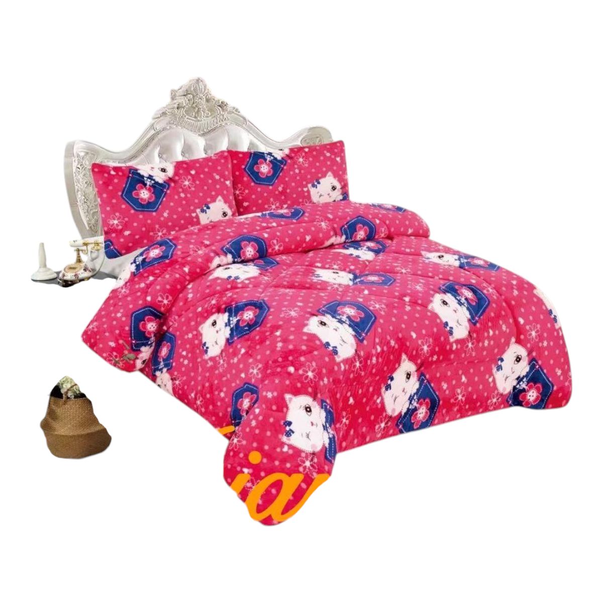 GENERICO - Cubrecama Plush Con Chiporro 1.5 Plazas Niñas fucsia gatita