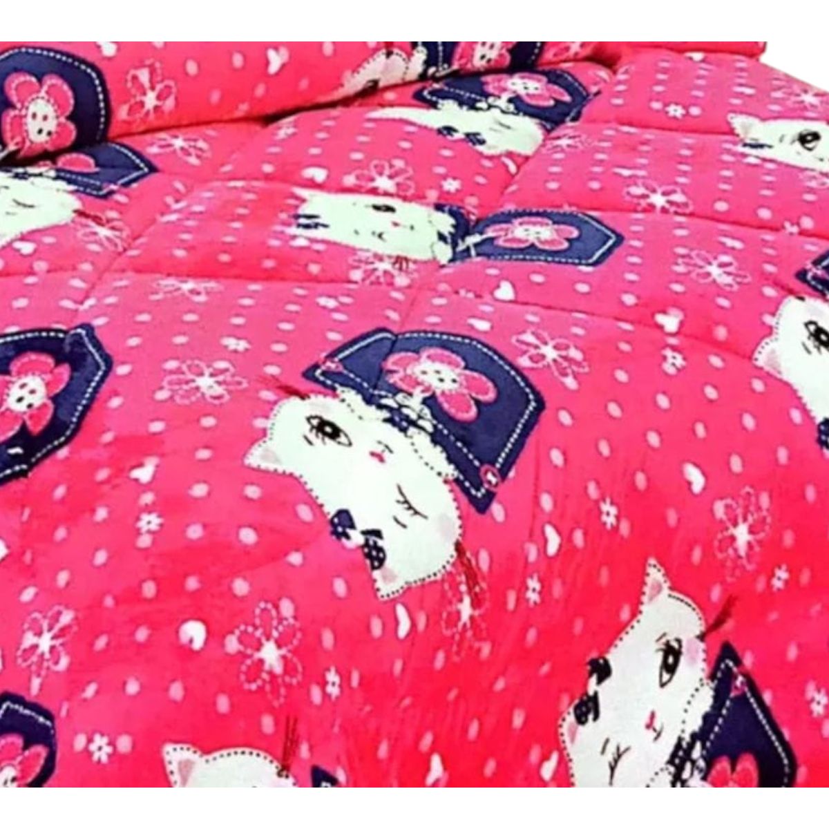GENERICO - Cubrecama Plush Con Chiporro 1.5 Plazas Niñas fucsia gatita