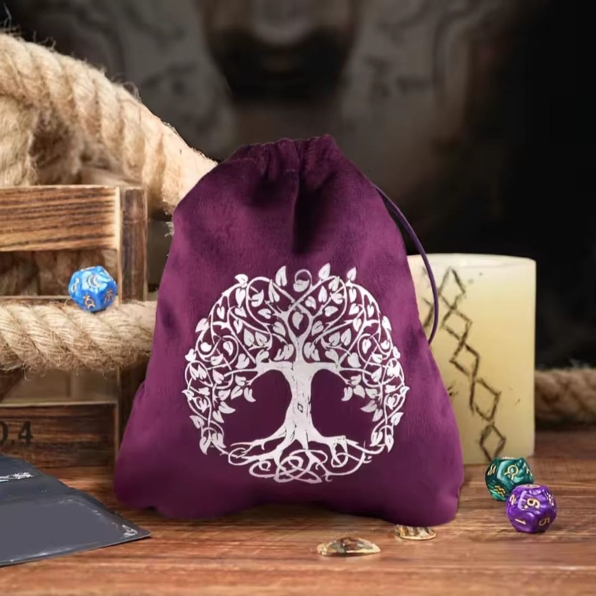 GENERICO - BOLSA  ARBOL DE LA VIDA y PIEDRAS DE TERCIOPELO 16X13 CM
