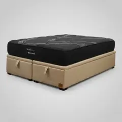 BLOCCARE - Cama Baul King L200 cm+ Colchon Black Prime - Modelo Uno / Con Patas De Madera 4.5 cm (Beige)