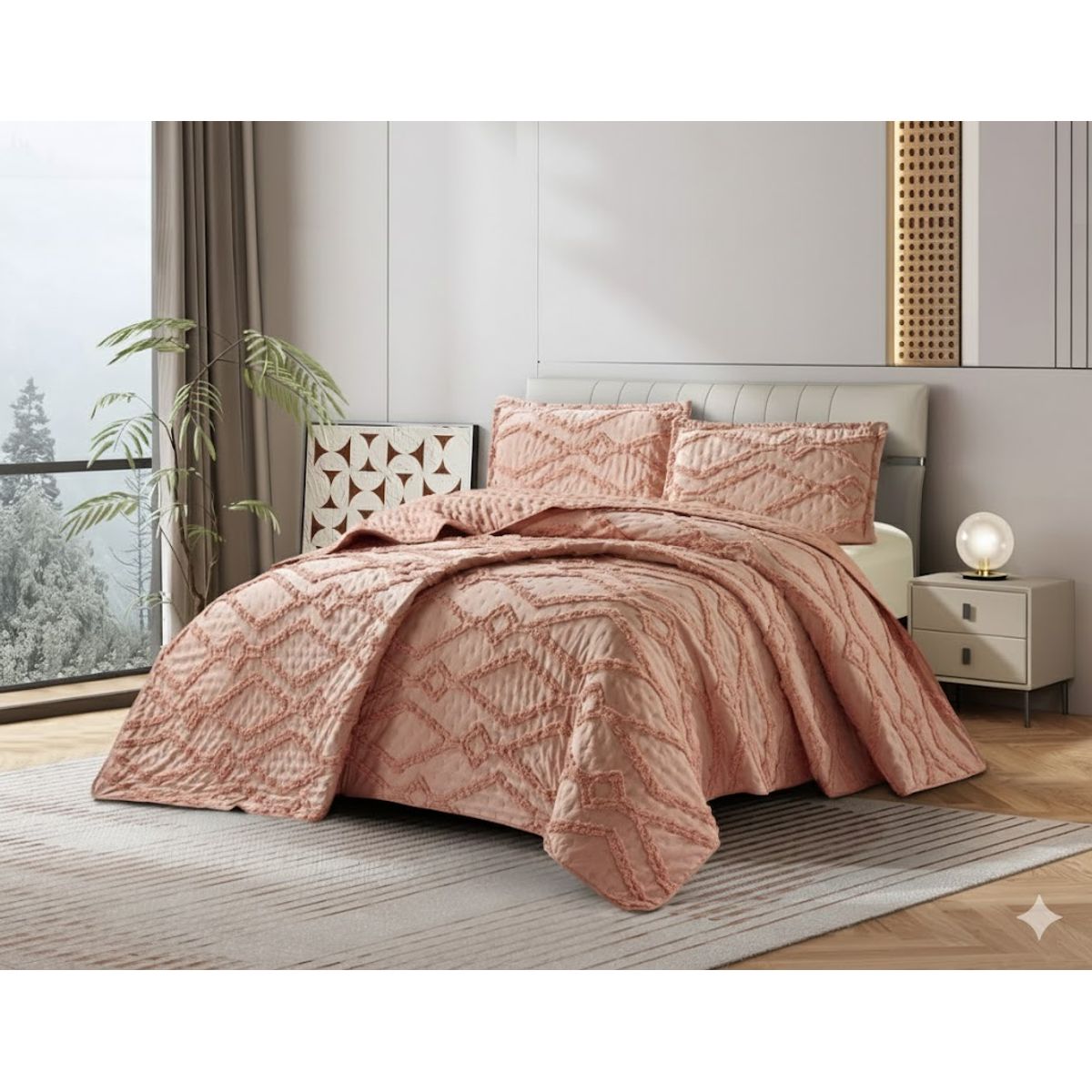 GENERICO - CUBRECAMA DE VERANO 2 PLAZA TUFTING SERIE 2 RELIEVE UNICOLOR DIAMANTE ELEGANTES TF