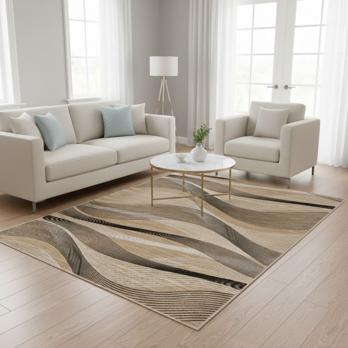 GENERICO - ALFOMBRA PARA SALA DISEÑO MARRON ZEBRADO ILUSIÓN ÓPTICA 3D JUVENIL 200X240 CMIO