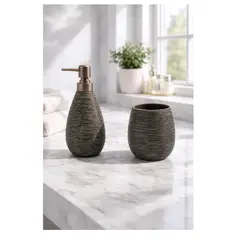 GENERICO - Set de Baño Cerámica Texturizada con Jabonero y Posa Vaso Pure Stone