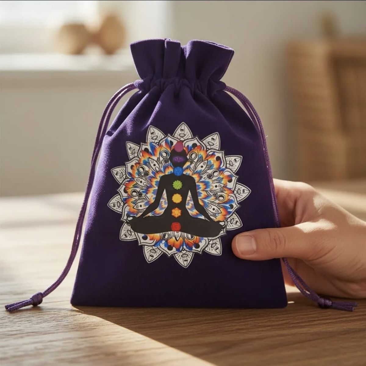 GENERICO - BOLSA DE TERCIOPELO DE TAROT DE LOS 7 CHAKRAS 18 X 12 CM